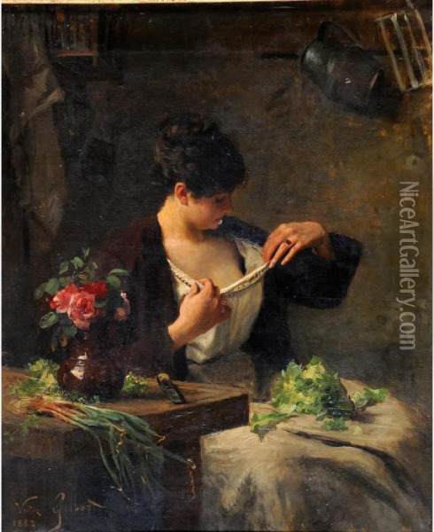 Femme Decouvrant Son Corsage Oil Painting - Victor-Gabriel Gilbert