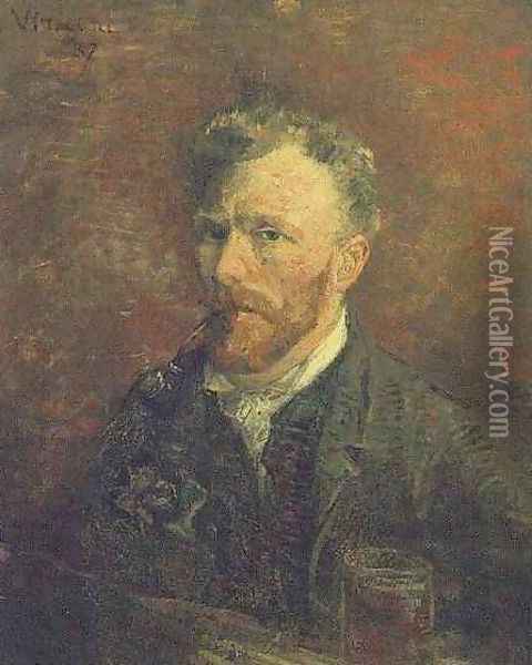 Self Portrait With Pipe And Glass Oil Painting - Vincent Van Gogh