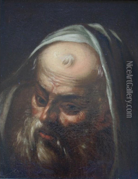 Draped Head Of Bearded Man Oil Painting - Giovanni Lanfranco