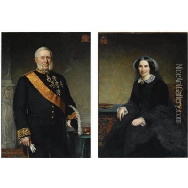 A Portrait Of Louis Gaspard Adrien Count Van Limburg Stirum (+ His Wife Cecilia Johanna De Blocq Van Scheltinga; Pair) Oil Painting - Barend Leonardus Hendriks