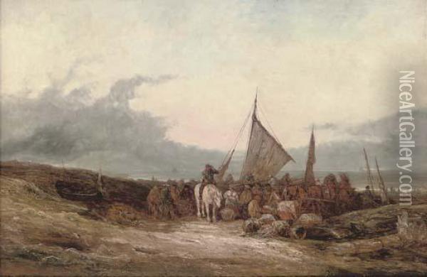 Near Port Isaac, Cornish Coast Oil Painting - William Edward Webb