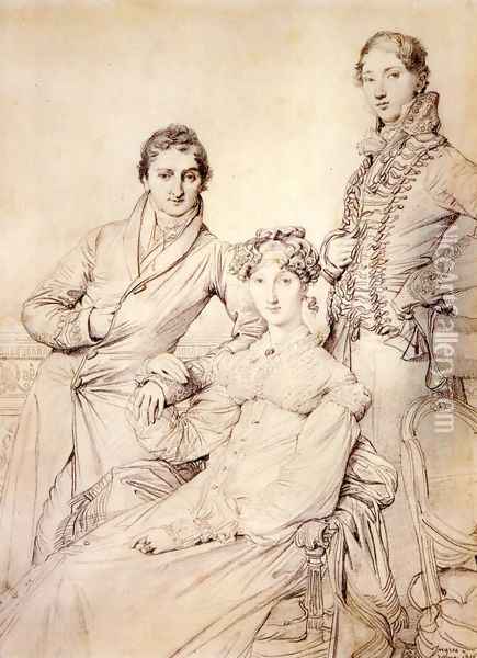 Jospeh Woodheda and his wife, born Harriet Comber, and her Brother, Henry George Wandesford Comber Oil Painting - Jean Auguste Dominique Ingres