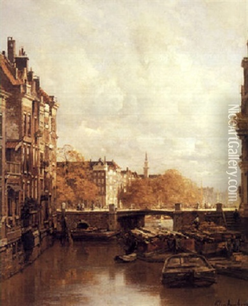 A View Of A Town Oil Painting - Johannes Christiaan Karel Klinkenberg