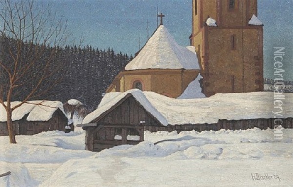 Kirche In Hinterzarten - Die Kirche Maria In Den Zarten Im Schnee Oil Painting - Hermann Dischler