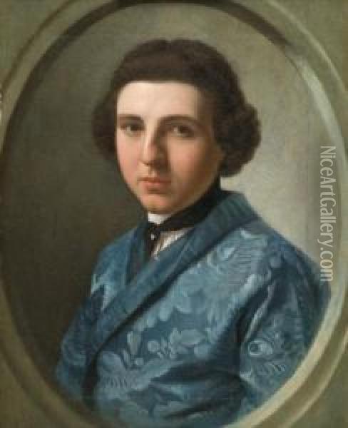 Portrait De Gentilhomme A La Veste Bleu, Dans Un Ovalesimule Oil Painting - Stefano Tofanelli