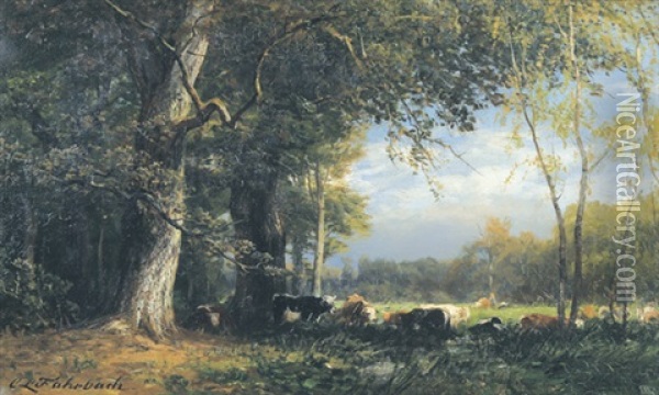 Kuhherde Am Waldrand Oil Painting - Carl Ludwig Fahrbach