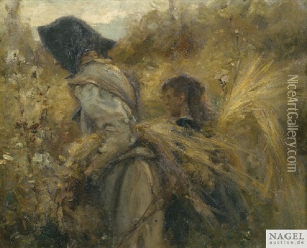 Mutter Mit Kind Bei Der Ernte Oil Painting - Arthur Langhammer