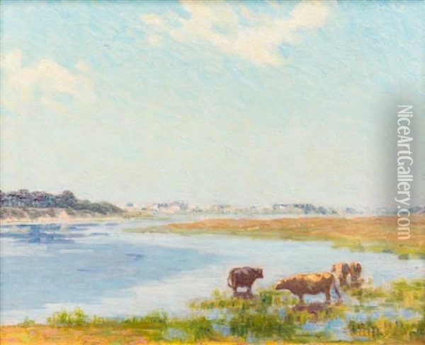 Cows By The River Oil Painting - Charles Henry Hayden