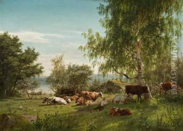Sommerlandskap Med Hvilende Budeie Oil Painting - Johan Fredrik Eckersberg