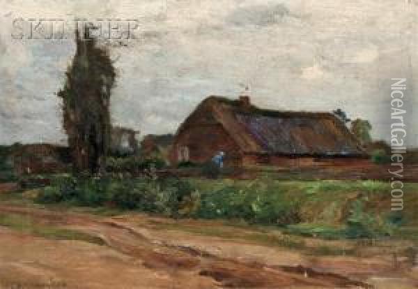 View Of A Farmer In The Field Oil Painting - Charles Herbert Woodbury