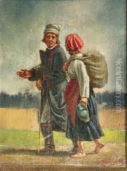 Wanderndes Bauernpaar In Unterhaltung Oil Painting - Nikolai Egorovich Makovsky