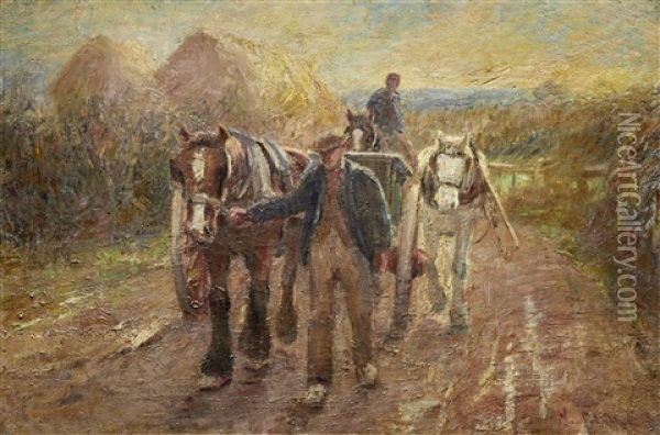 Leading The Haycarts Oil Painting - Harry Fidler