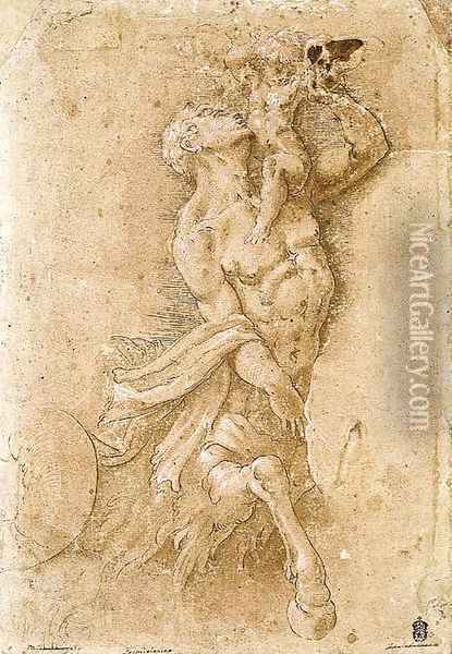 A triton holding a putto Oil Painting - Giulio Campi