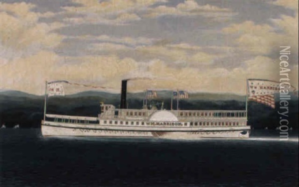 Steamboat 'william Harrison' Oil Painting - James Bard