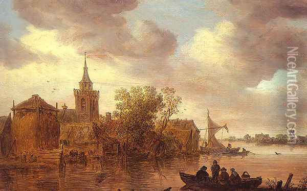 A Church and a Farm on the Bank of a River 1653 Oil Painting - Jan van Goyen