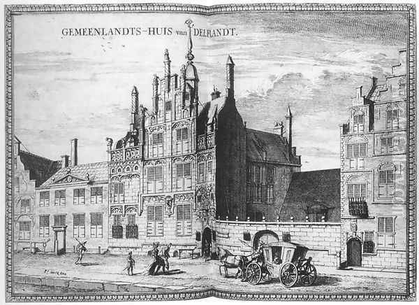 Gemeenlandshuis on the Oude Delft in Delft 1667-80 Oil Painting - Coenraet Decker
