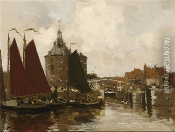 A View Of The Drommedaris, Enkhuizen Oil Painting - Willem George Frederik Jansen