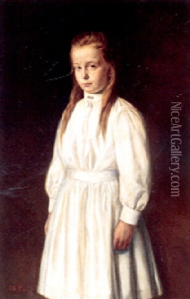 Portraet Af Lille Pige I Hvid Kjole Oil Painting - Otto Haslund