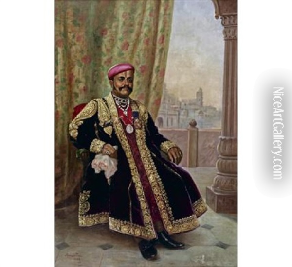 Portrait Of Seth Lachman Das, Cie Oil Painting - Raja Ravi Varma
