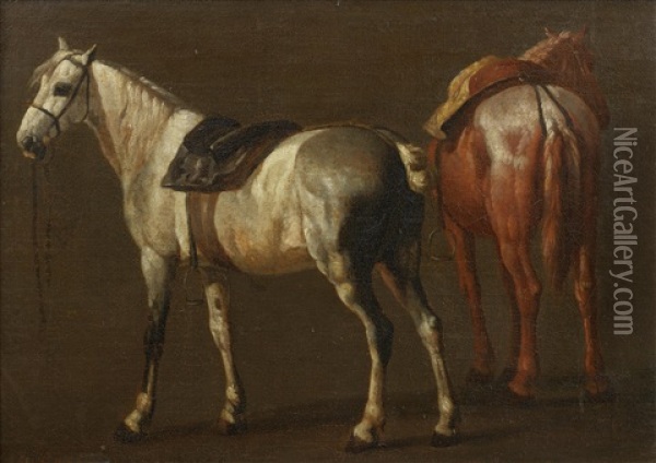 Two Horses Oil Painting - Pieter van Bloemen