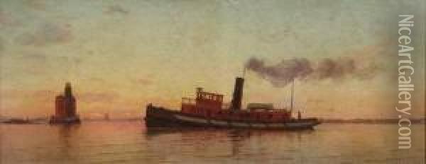 Tugboat Oil Painting - Warren W. Sheppard