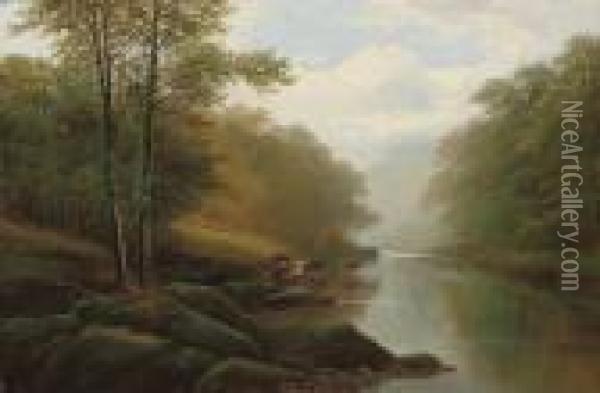 On The Wharfe, Bolton Woods Oil Painting - William Mellor