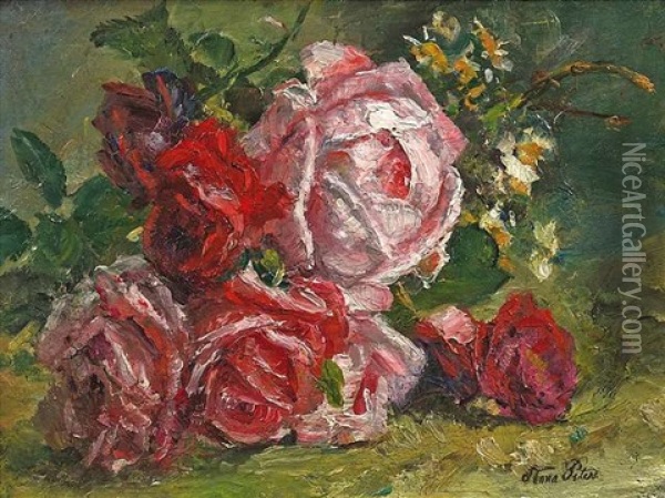Arrangement Aus Rosefarbenen Und Roten Rosen Oil Painting - Anna Peters
