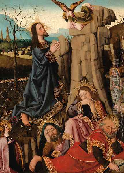 The Agony in the Garden, with Saints Catherine of Alexandria and Onophrius Oil Painting - School Of Arras