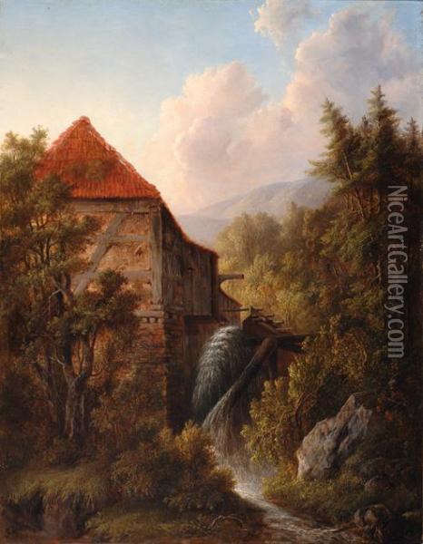 View Of A Watermill Oil Painting - Frederik Hendrik Cornelis