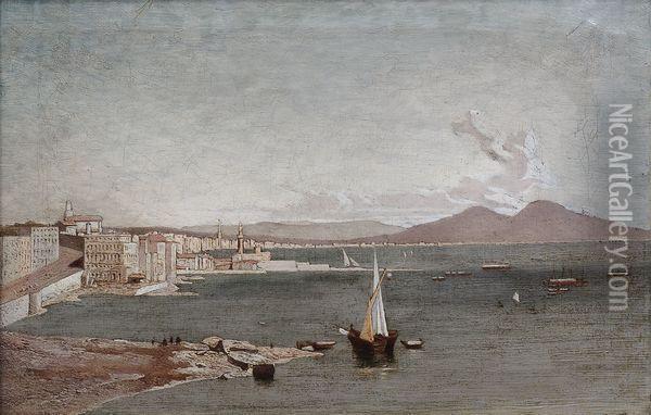 Vue De La Baie De Naples. Oil Painting - Consalvo Carelli