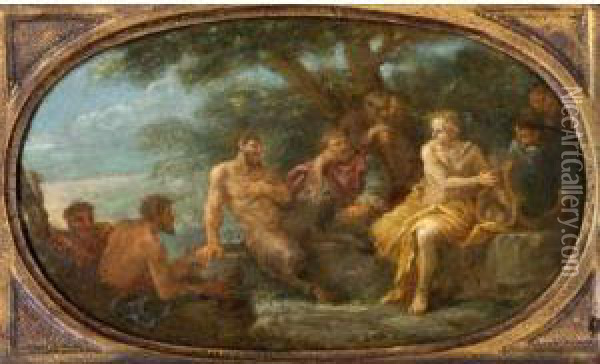 King Midas Judging The Musical Contest Between Apollo And Pan Oil Painting - Cirlce Of Filippo Lauri