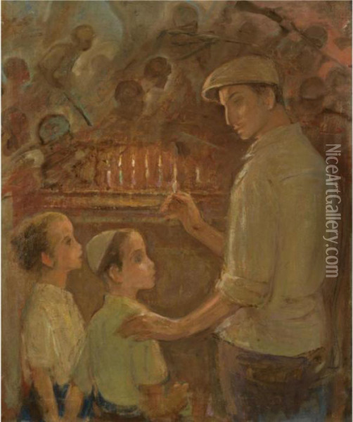 The Pioneer's Hanukah Oil Painting - Wilhelm Wachtel