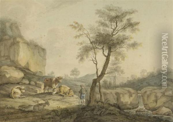 Landscapes With Shepherds And Animals Oil Painting - Johann Adam Ackermann