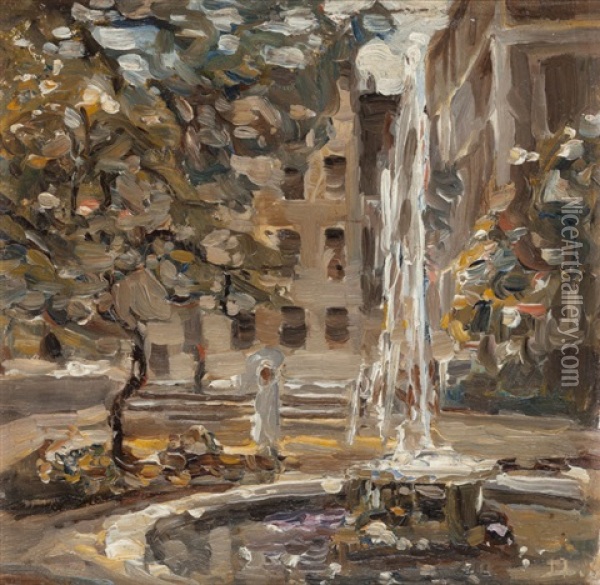 Fountain In Parkland Oil Painting - John Lavery