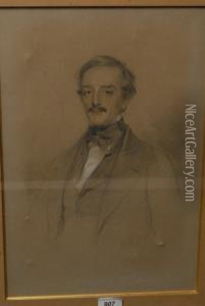 Portrait Of A Gentleman, Wearing A Black Stock, White Shirt,jacket Oil Painting - Alexander Johnston