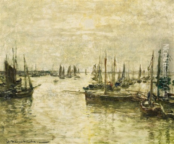 Schiffe Im Hafen Oil Painting - Wilhelm Hambuechen