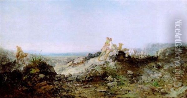 Karawane In Felsiger Landschaft Oil Painting - Pietro Bianco Bortoluzzi