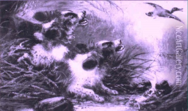 Terriers Ratting And Raising Oil Painting - J. Langlois