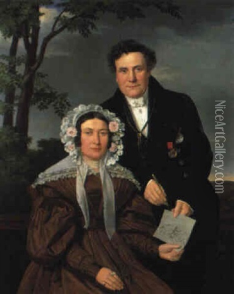 Herr & Frau Johann Fritz In Landschaft Oil Painting - Eduard Friedrich Leybold