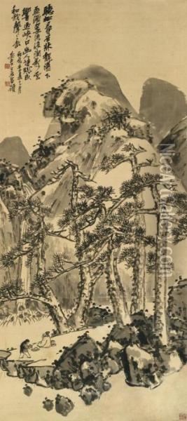 Watching The Waterfall Oil Painting - Wu Changshuo