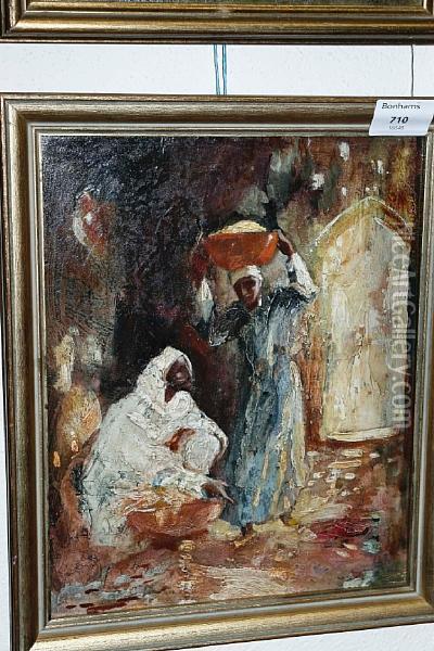 Arab Men In A Souk Oil Painting - Hal Hurst