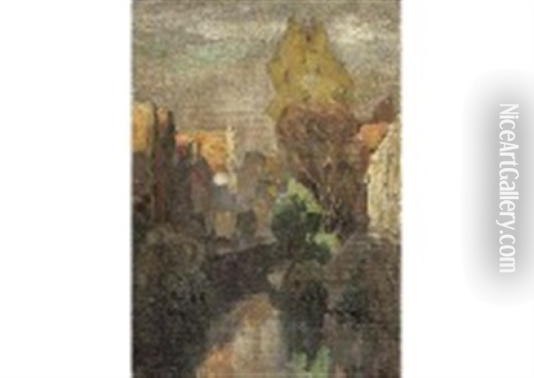 Landscape Of Brugge Oil Painting - Fujishima Takeji