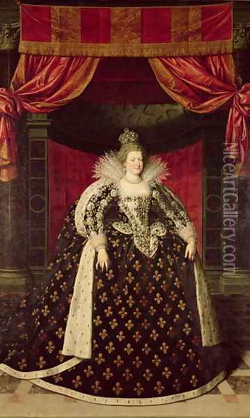 Marie de Medici 1573-1642 in Coronation Robes, c.1610 Oil Painting - Frans Pourbus the younger