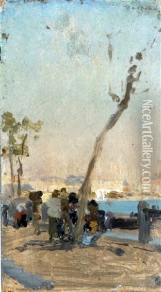 Figure Sulla Riviera - Napoli Oil Painting - Eduardo Dalbono