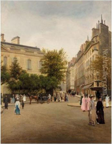 Place St Georges, Paris Oil Painting - Adolphe Theodore J. Potemont