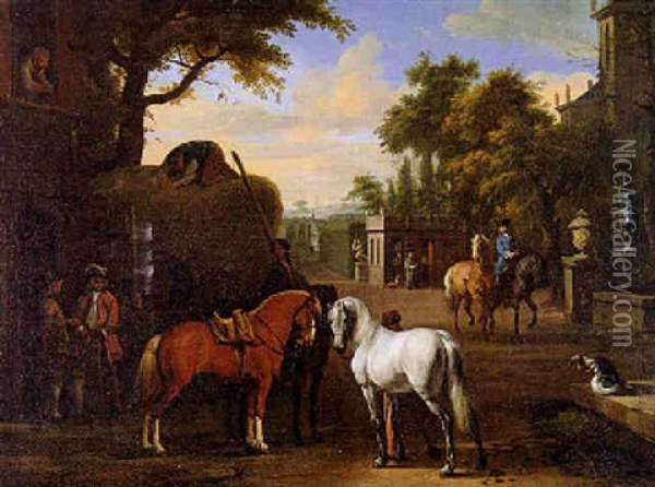 Parklandschaft Mit Pferden Oil Painting - Jan van Huchtenburg