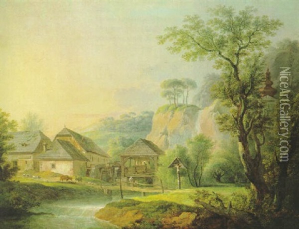 Alte Muhle In Nusdorf An Der Theiss Oil Painting - Joseph Mossmer