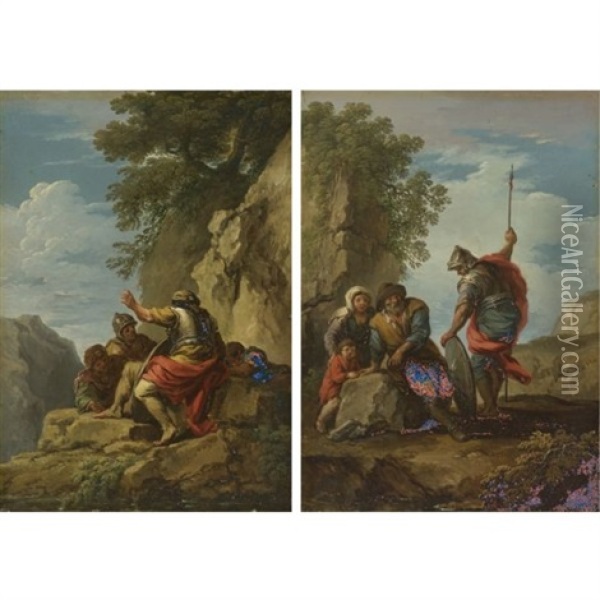 Bandits In A Rocky Landscape (pair) Oil Painting - Andrea Locatelli