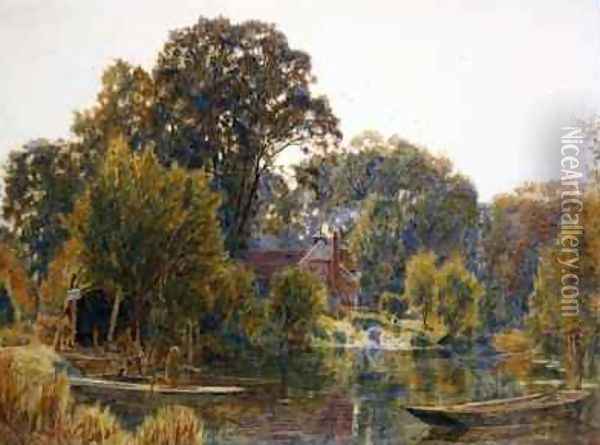 Aspen Trees in Autumn Oil Painting - Albert Goodwin