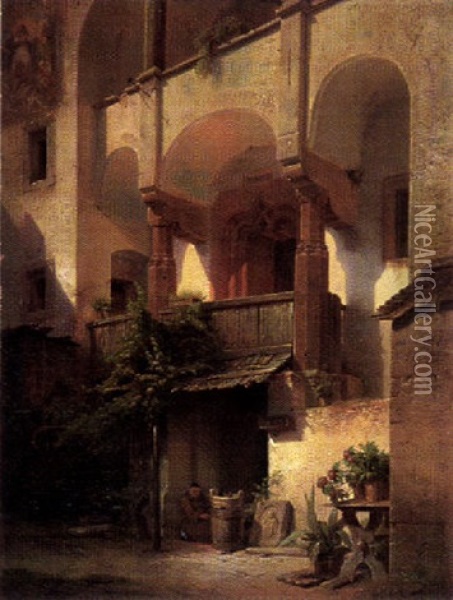 Mittagsruhe Im Klosterhof Oil Painting - Albert Emil Kirchner
